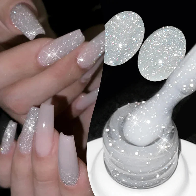 BORN PRETTY 1 Bottle 10ml Milky White Reflective Glitter Gel Semi Permanent Soak Off UV Gel Nail Art Varnish Manicure Design