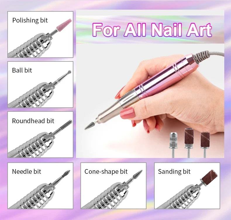 Coreless Motor Handle 35000RPM Portable Professional Nail Drill with Desktop Base 35K Cordless Battery Wireless Powerful Wave