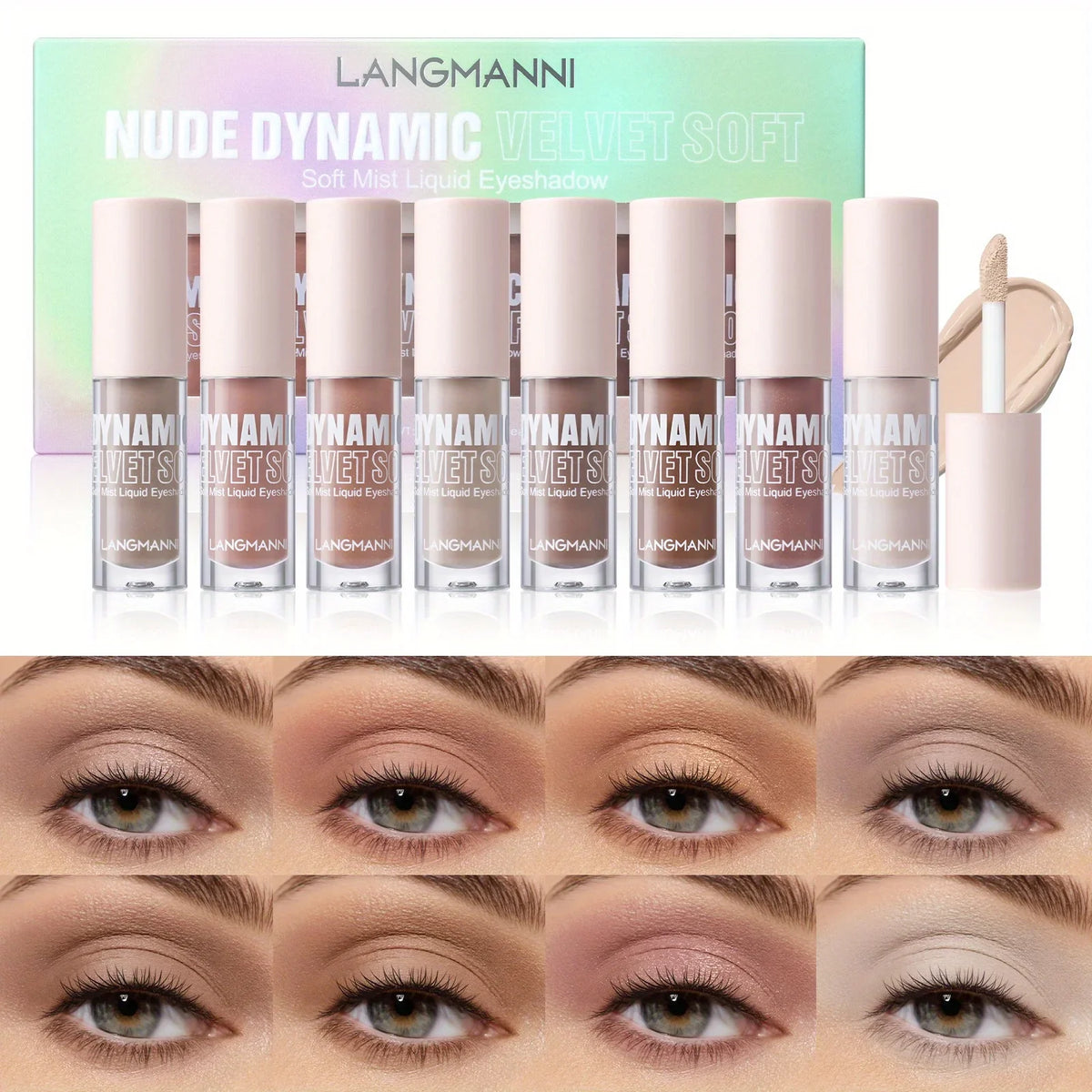 8-Color Velvet Mist Liquid Eyeshadow Disc Fine Glitter Matte Brightening 8-Pack Set