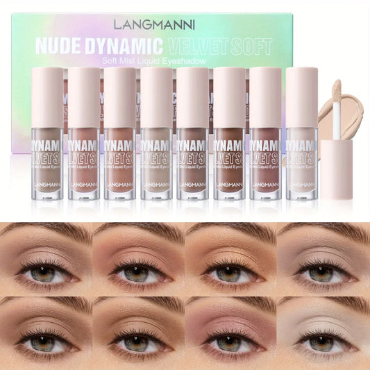 8-Color Velvet Mist Liquid Eyeshadow Disc Fine Glitter Matte Brightening 8-Pack Set
