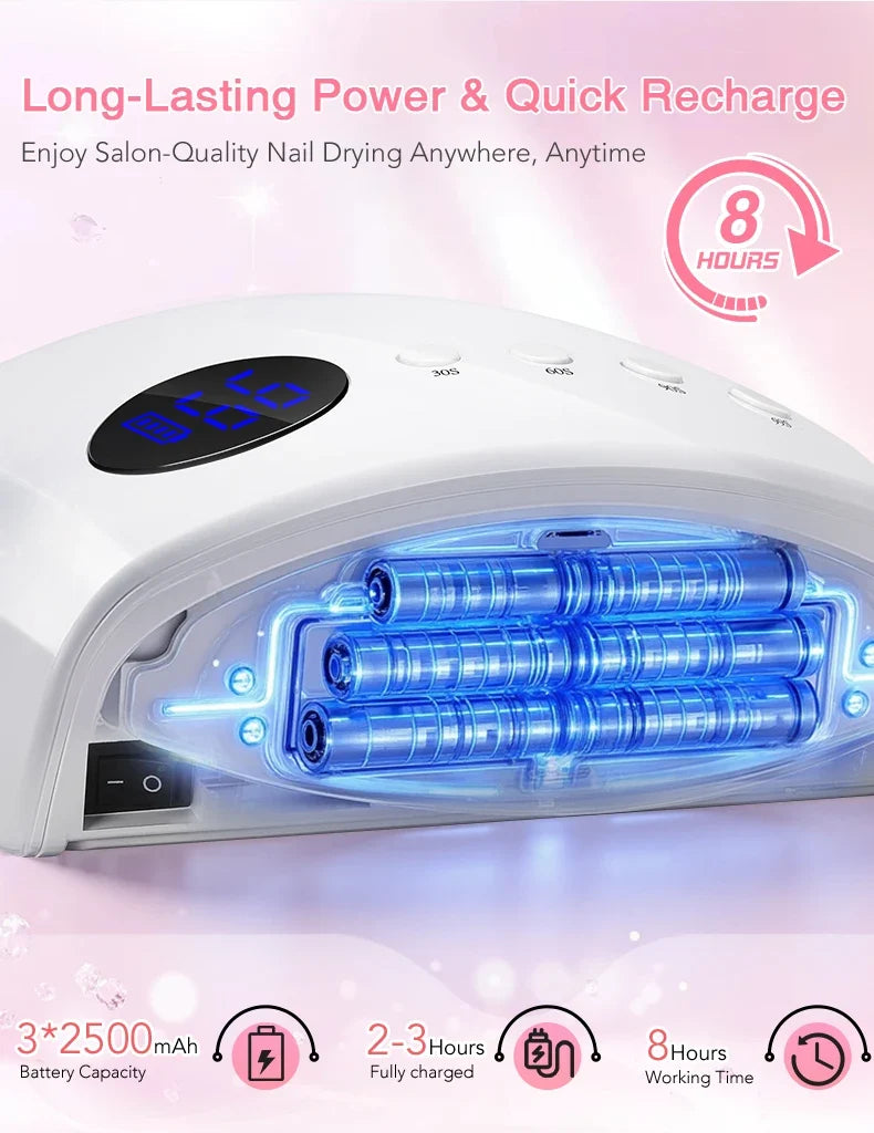 54W Cordless UV LED Nail Lamp with 30 Beads Rechargeable Professional Nail Dryer with 3 Timer Settings for Home and Salon Use