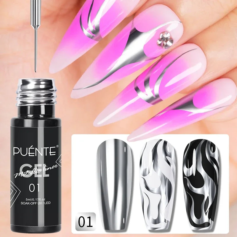 5ml Golden Silvery Metallic Painting Liner Gel Polish Chrome Mirror Effect Semi-Permanent Varnish For Stunning French Nail Art