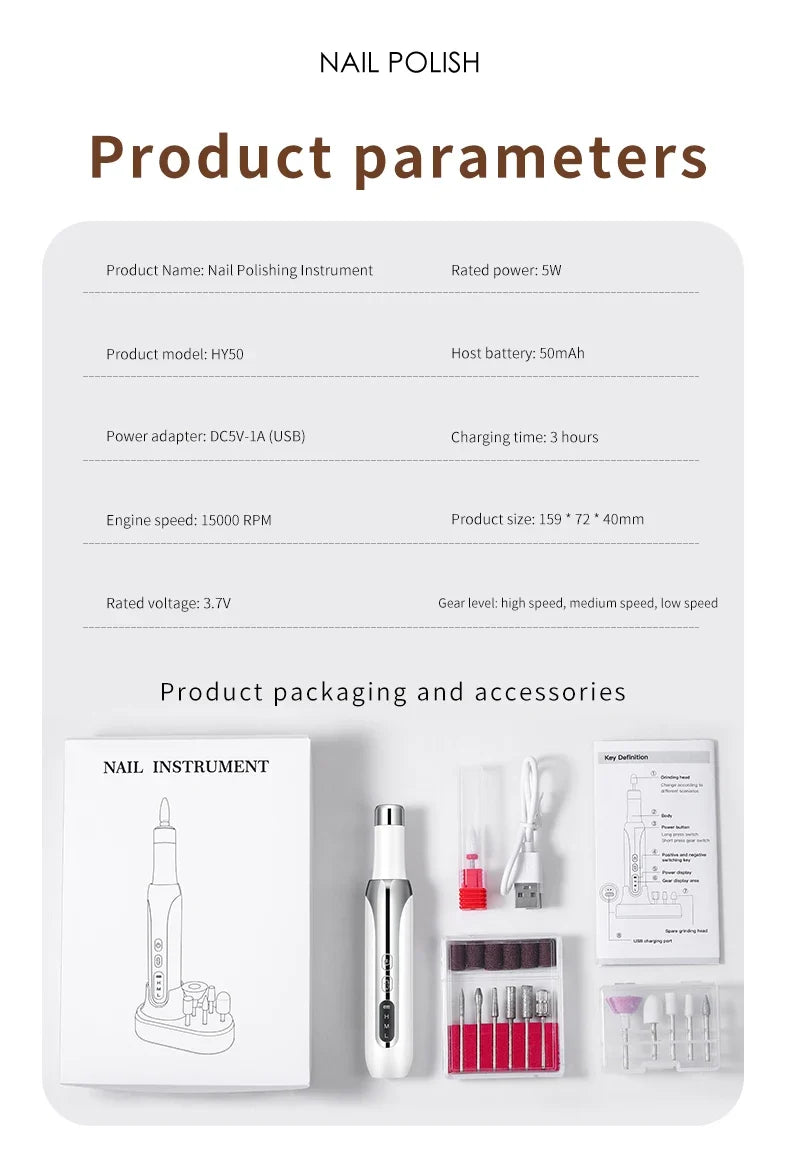 Electric Nail Polisher Drill Bits Professional Nails Grinding Polishing Dead Skin Removal Art Sanding File Pen Manicure Machine