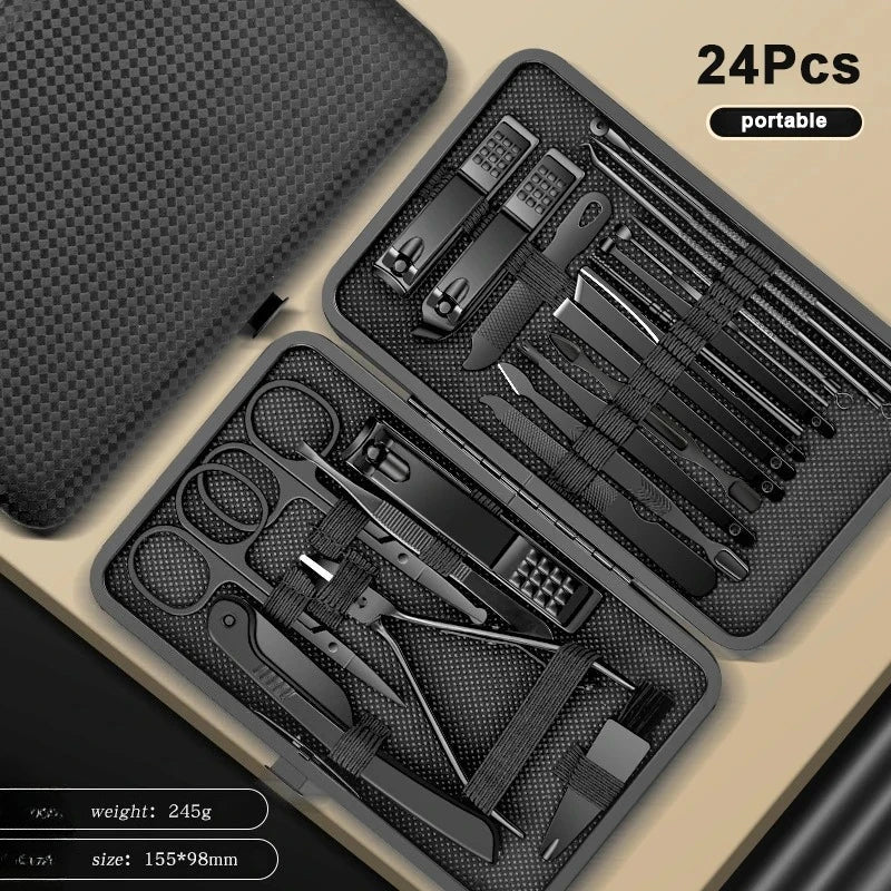 8/12/15/20/24 pcs Manicure Cutters Nail Clipper Set Household Stainless Steel EarSpoon Pedicure Scissors Tool For Beauty