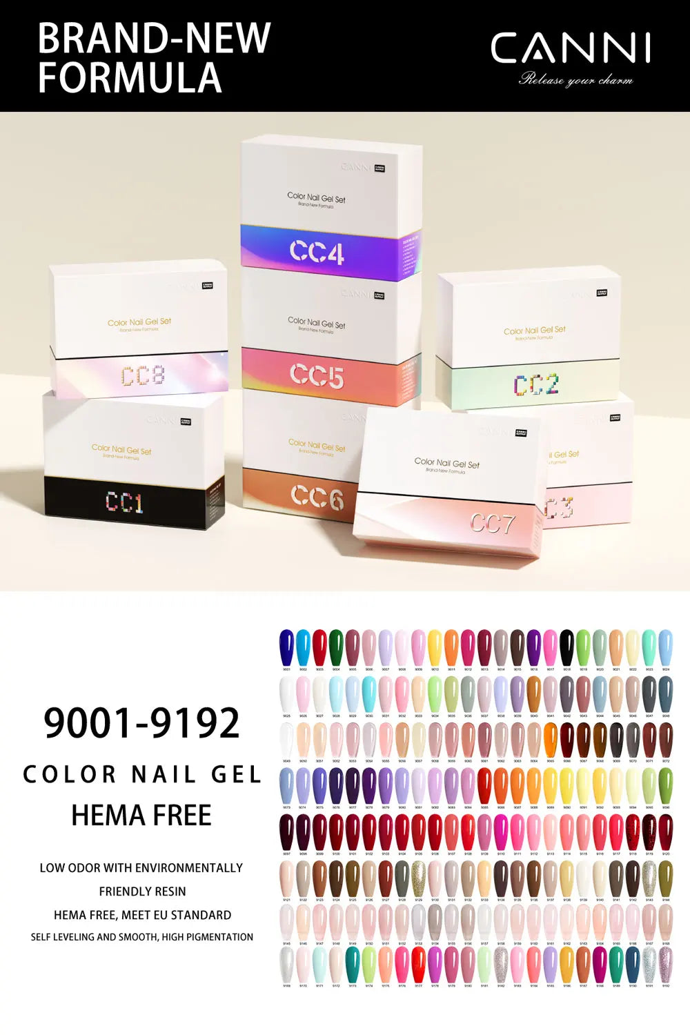 CC8 New Kit CANNI 9ML Nail Gel Polish HEMA/TPO FREE 30pcs Color Gel Pigment Professional Long Wear Top Coat Gel Varnish Set