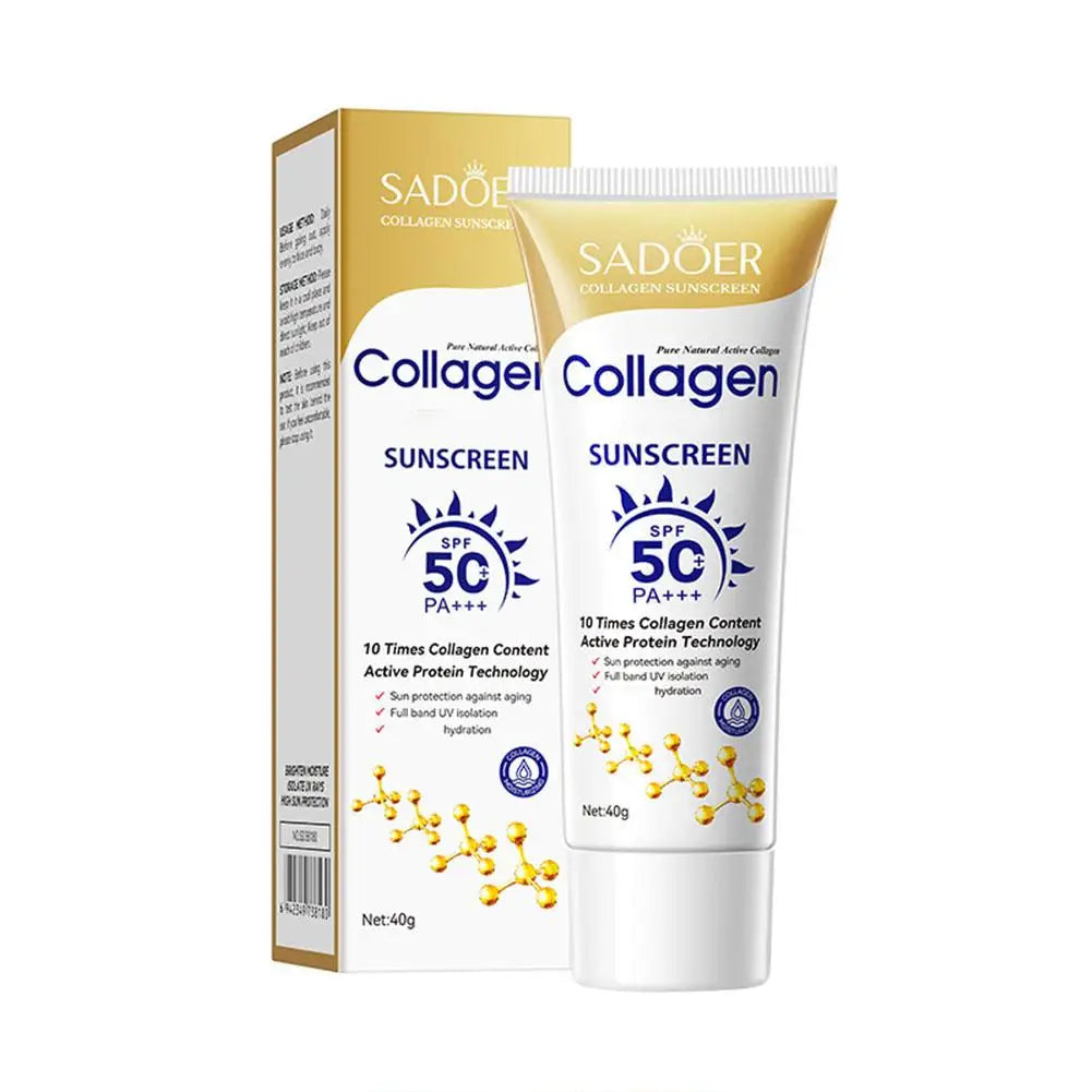 Collagen Sunscreen For Face Body SPF50+ Sun Protection UV Isolation Active Protein Sunblock Long Lasting Non-Greasy Skincare 40g