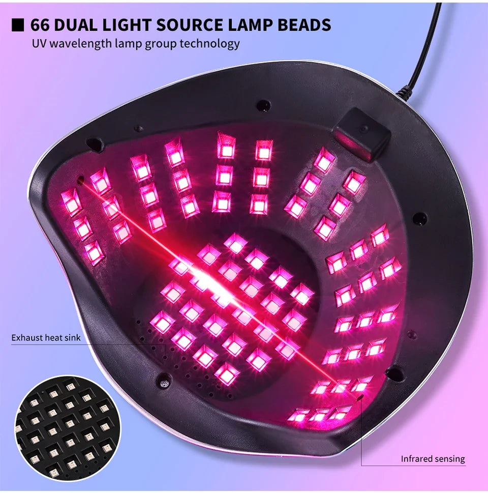 66 LED Professional Nail Drying Lamp with Auto Sensor Smart Drying Nail Gel Polish UV Lamp Removable Base Nail Salon Tool