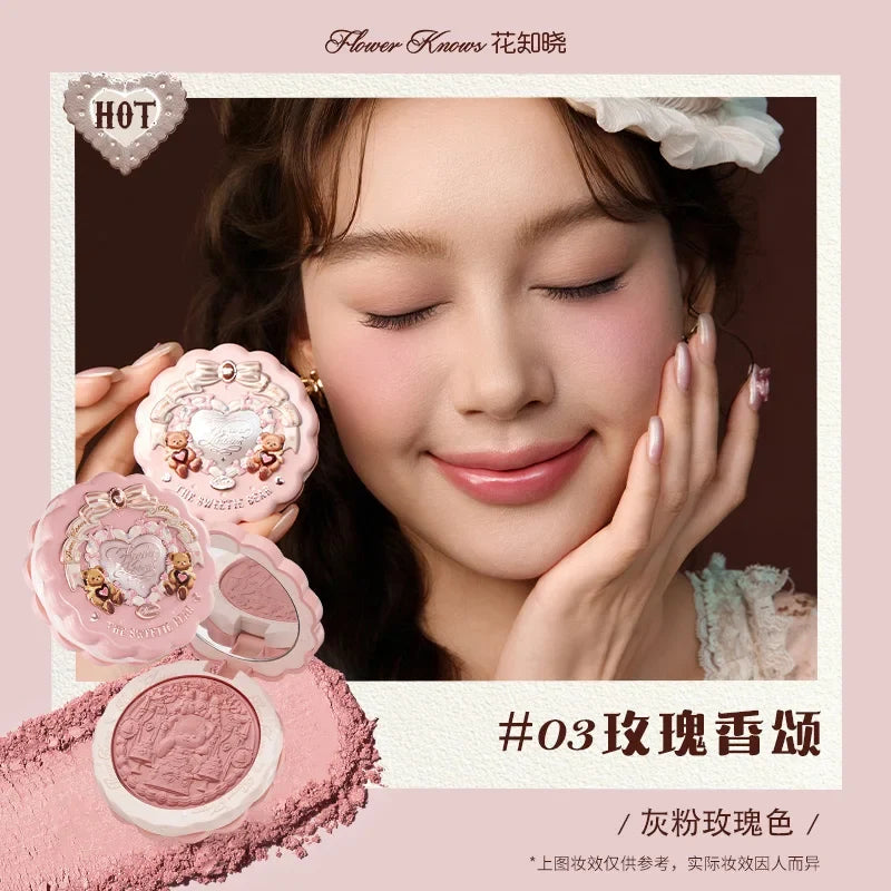 FLOWER KNOWS THE SWEETIE BEAR Blushes Silk Satin Blush Powder For Cheeks Contour Face For A Natural Matte Finish Vegan Makeup