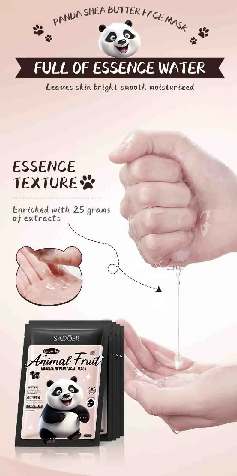8pcs SADOER  Kawaii Fruits Face Mask Moisturizing Firming Hydrating Coconut Aloe Vitamin C Facial Masks for Face Skin Care