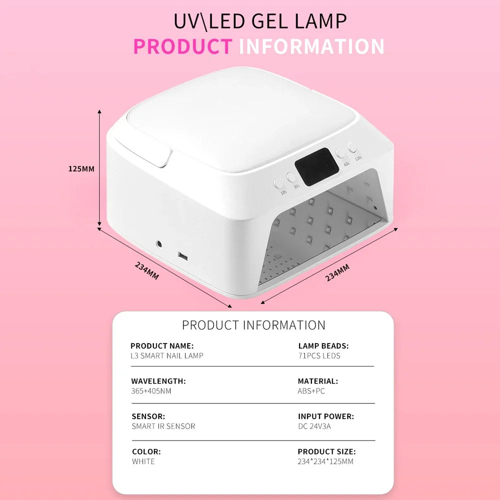71 LEDs UV Nail Lamp Large Space Nail Dryer with Hand Pillow Smart Sensor 72 W Professional UV Lamp For Nails Manicure Pedicure