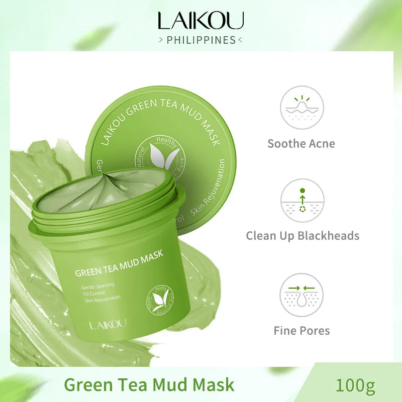 Green Tea Clay Mask 100g Skincare Gentle Cleansing Pore Minimizing Oil Control Facial Treatment Soothing Moisturizer Skin Care