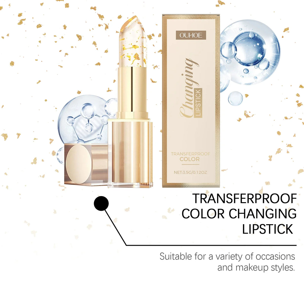 Gold Foil Color Changing Lip Balm Glossy Non-Sticky Nourishing Moisturizing Lasting Transferproof Color Changing Lipstick