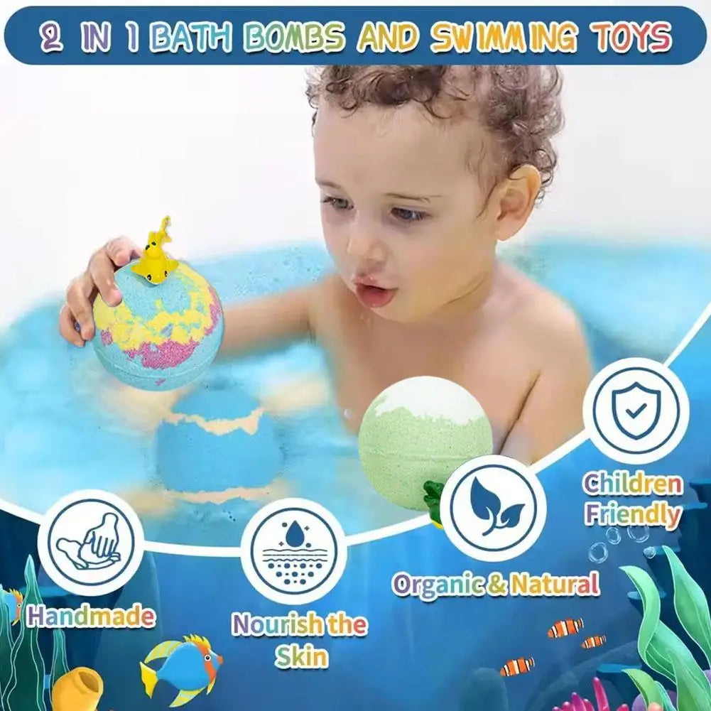 Kids Bath Bombs with Surprise Inside, Fizzy Spa Balls Gift Set with Animal Toys, Educational, Fun Relaxing Holiday Gift for Kids