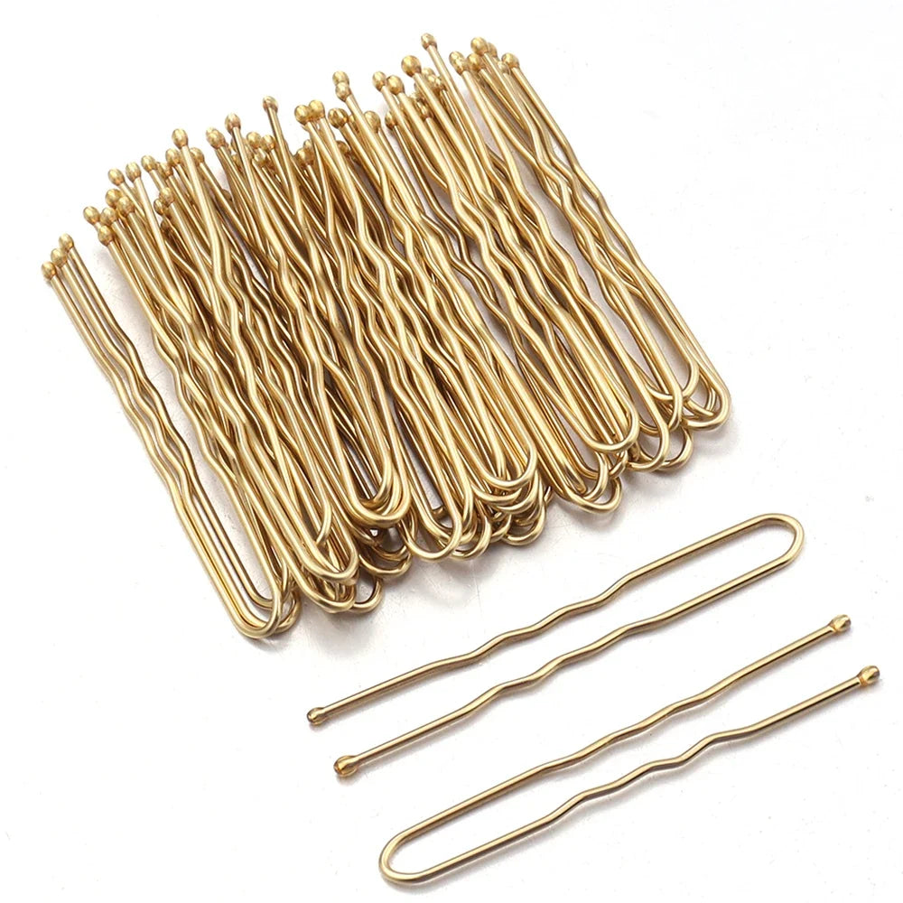 50Pcs Women Girls U Shaped Hairpins For Bun Metal Hairdressing Bobby Bridal Pin Barrette Salon Hair Styling Tools U Clips 5cm