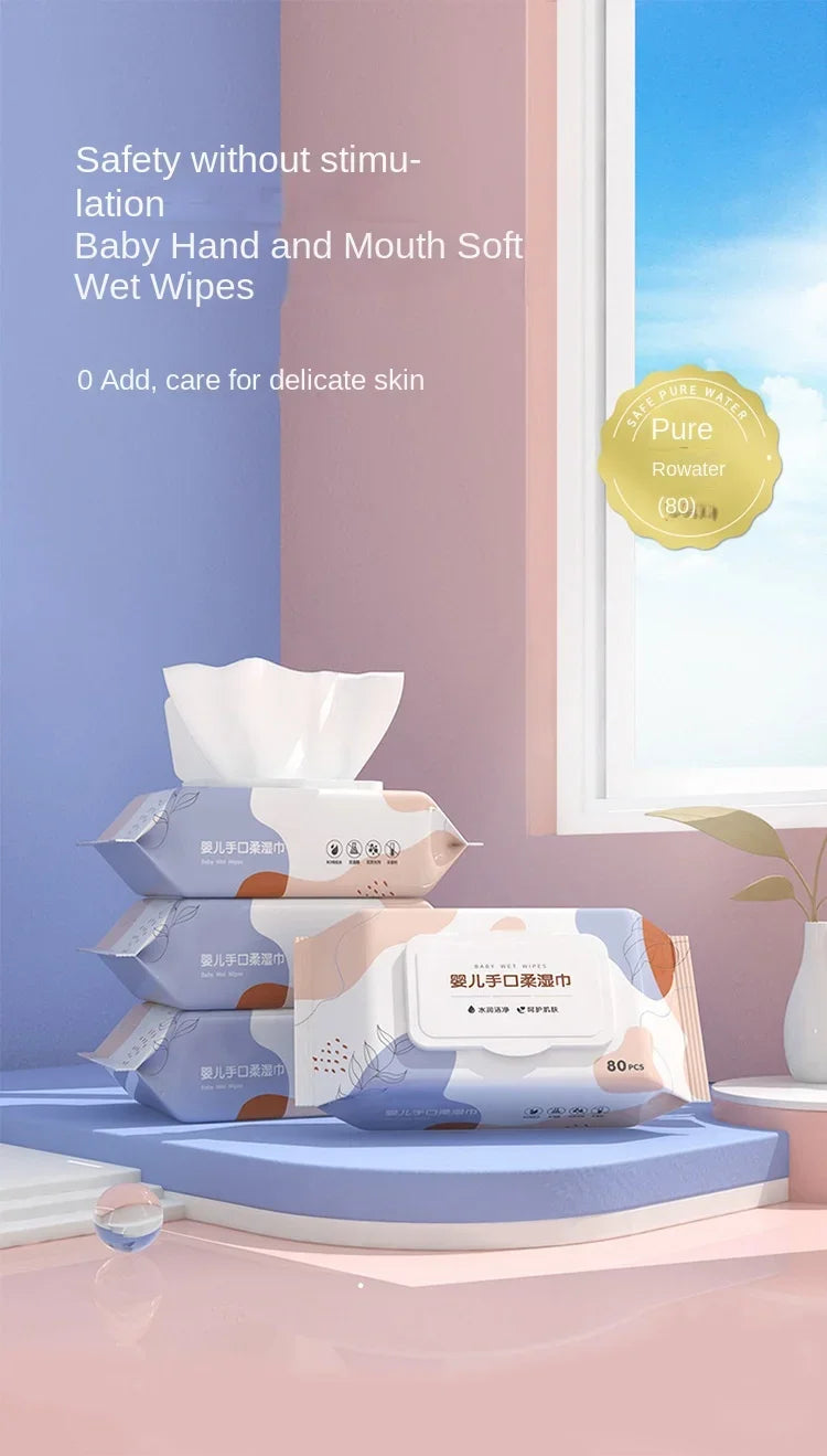 80Pcs Household Wash Face Wet Tissue Wipes Baby Hand Mouth Wipes for Mother Baby Skin Cleaning & Care Individual Body Wet Wipes
