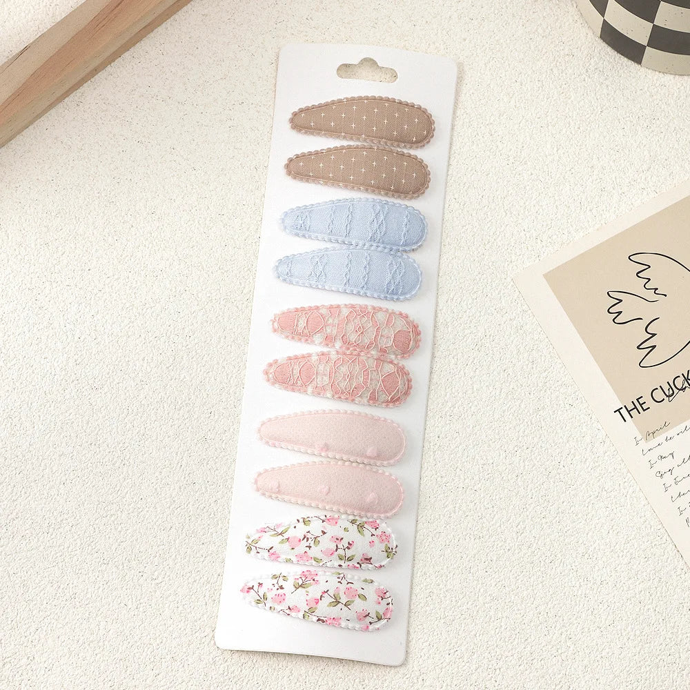 10Pcs/Lot Fresh Print Cotton Alloy Hair Clips for Kids Fabric Plaid BB Hairpins Girl Hairgripe Headwear Baby Hair Accessories