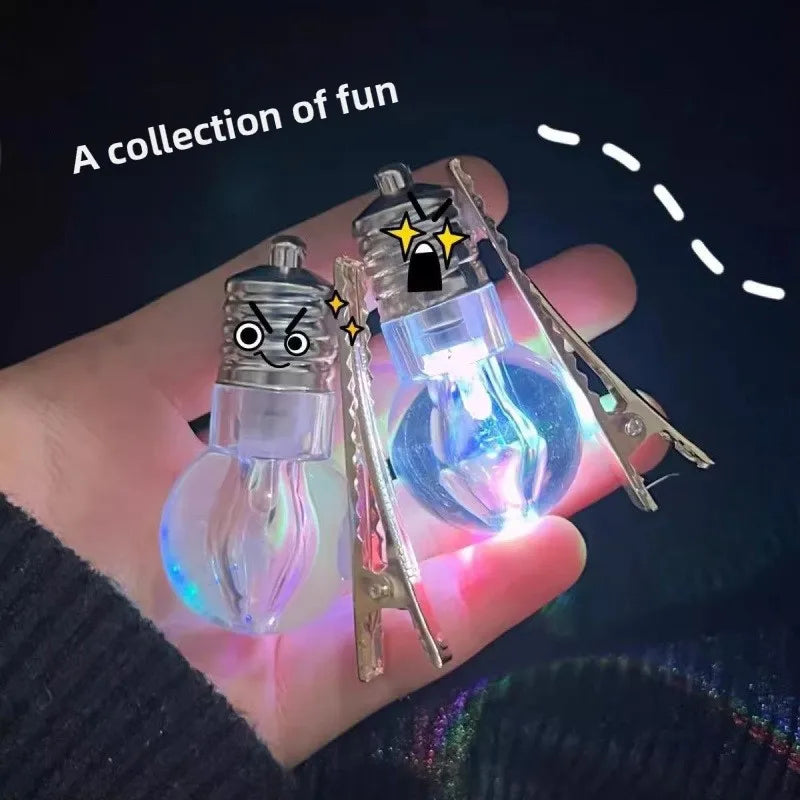 Funny LED Light Bulb Hair Clip Glow-in-the-Dark Hairpin for Women Unique Flashing Bangs Clipper Fun Hair Accessory for Events