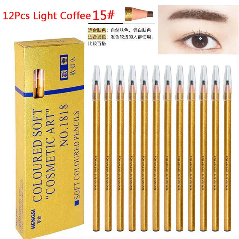 12Pcs/set Eyebrow Pencil Cosmetics for Makeup Tint Waterproof Microblading Pen Long Lasting Waterproof Blonde Brown Eye Brow
