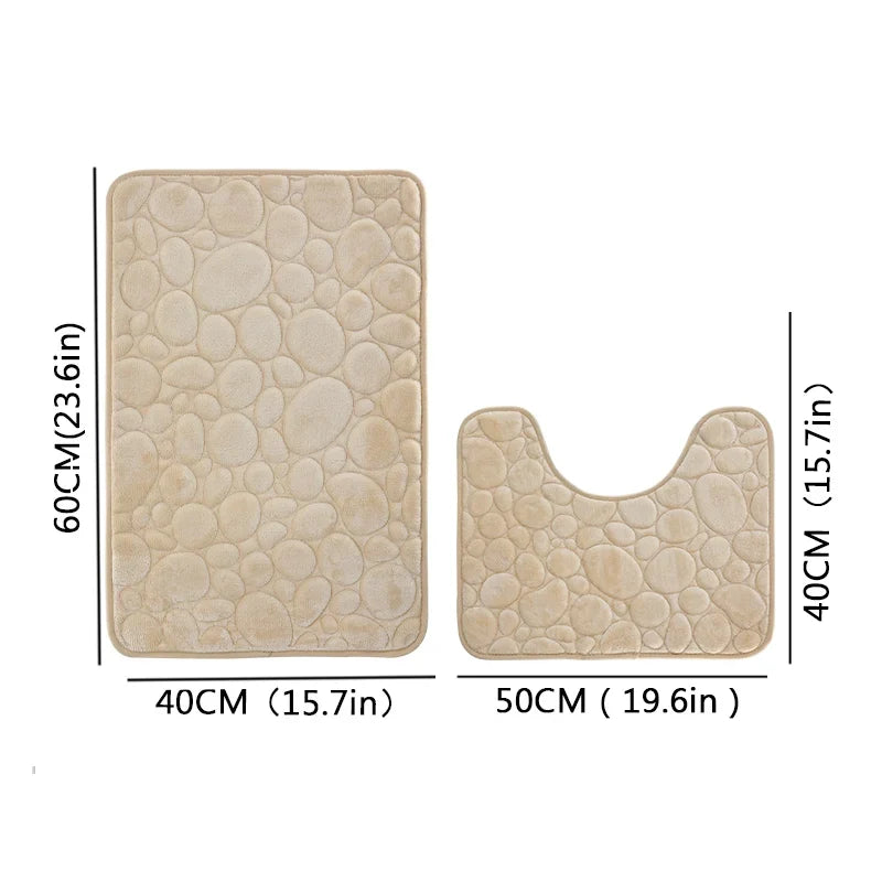 Embroidered Pebble Coral Velvet Floor Mat, Bathroom Carpet, U-shaped Sponge Absorbent Foot Mat, Door Mat, Two-piece Set