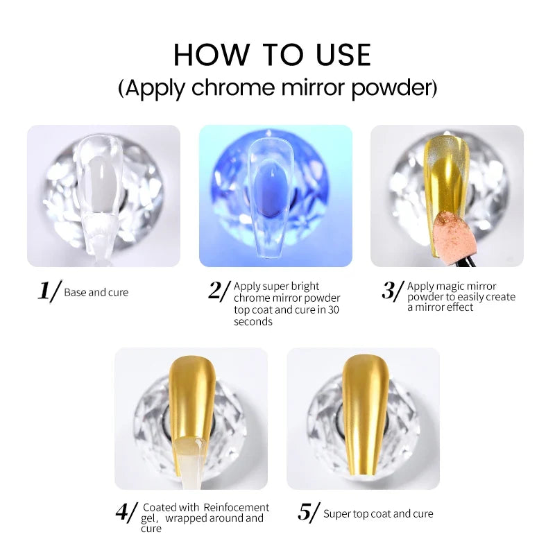 BORN PRETTY 10ML Chrome Base for Powder Nail Powder Superior Mirror Effect Metallic Pigment Gel Nail Art Salon DIY