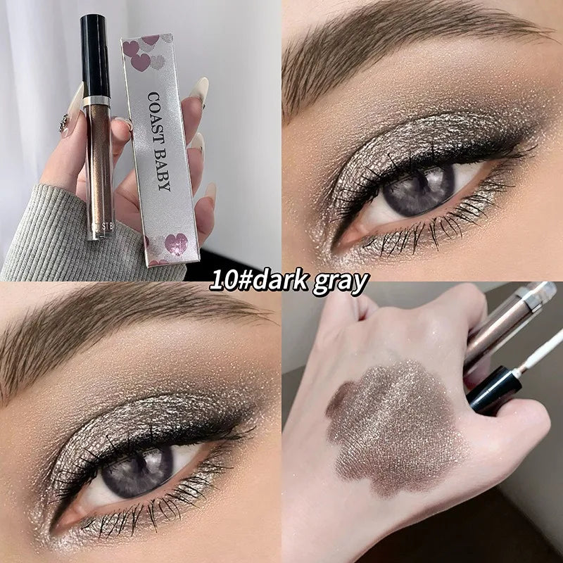 12 Color Liquid Eyeshadow Pearlescent Long-lasting Glitter Eyeliner Waterproof Natural Smokey Silver Shimmer Shadows Eye Makeup