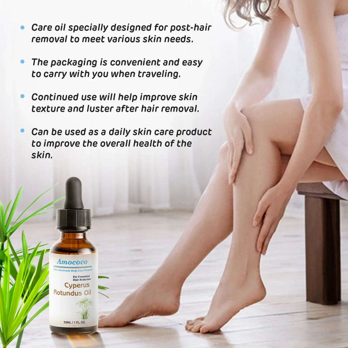 Amococo 3/6pcs Cyperus Rotundus Oil 30ml Natural Body Face Moisturizing Oil with Dropper Helps Soothe Skin After Hair Removal Non-Greasy Hydrating Serum