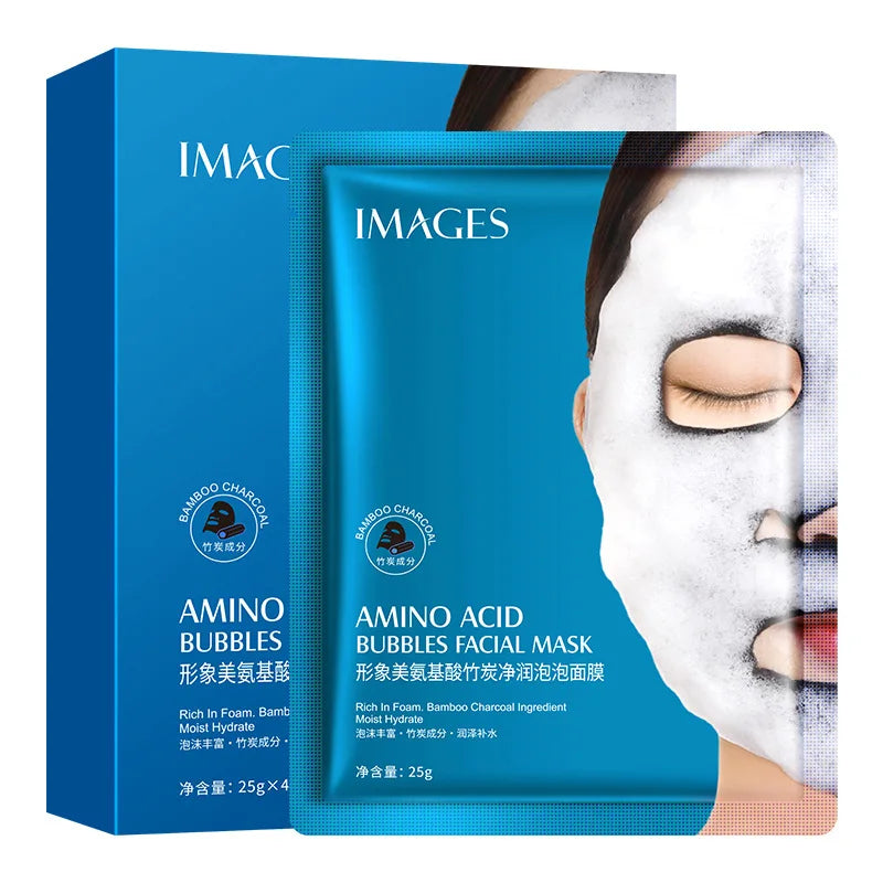 1 Box Contains 4 Pieces, Bamboo Charcoal Bubble Cleansing Mask - Hypoallergenic, Plant-Based Fiber, Deep Moisturizing and Purifying Mask, Suitable for All Light Beige Skin Types, Unisex, Multifunctional Skincare Product