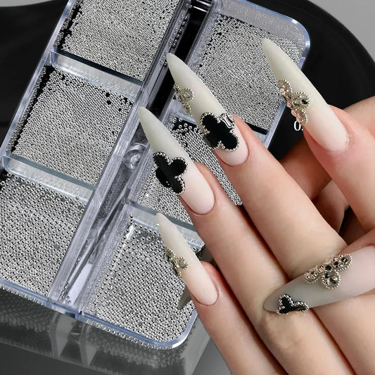6Grids Mini Steel Balls Nail Art Charms 0.6-2mm Silver/Gold Stainless Caviar Nail Beads Jewelry Metal Balls DIY Nail Accessories