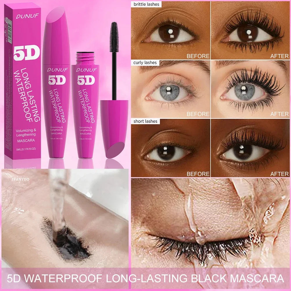 5D Mascara Waterproof Curling Lengthening Eyelash Extension Non-smudging Long-lasting Eyelashes Black Volume Mascara Cosmetics