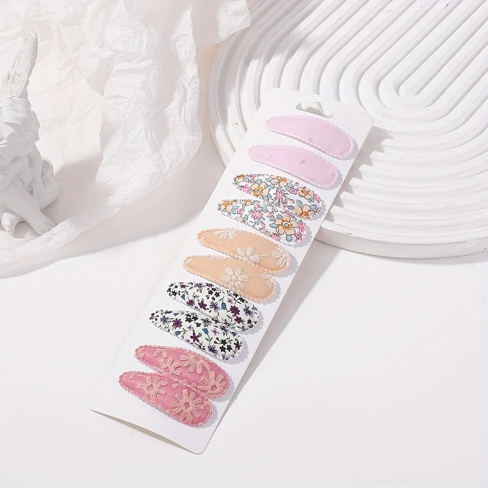 10Pcs/Lot Fresh Print Cotton Alloy Hair Clips for Kids Fabric Plaid BB Hairpins Girl Hairgripe Headwear Baby Hair Accessories