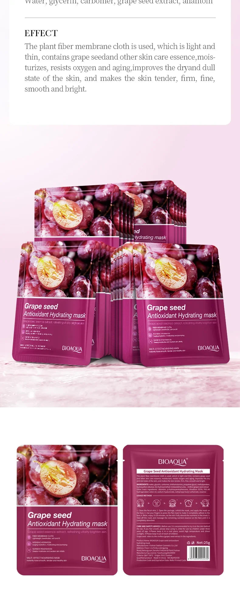6/12pcs BIOAQUA Caviar Grape White Truffle Face Mask Anti Wrinkle skincare Moisturizing Hydrating Facial Masks Skin Care