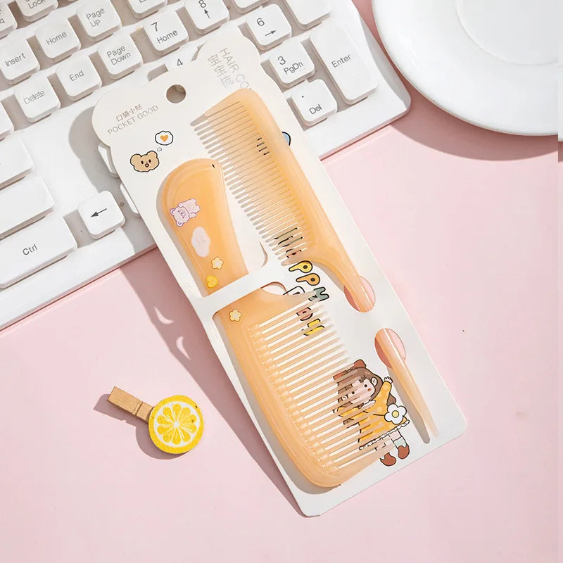 2pcs New Kids Hair Combs Set Cartoon Print Children Hairdressing Comb Tail Girls Portable Anti-Static Plastic Comb