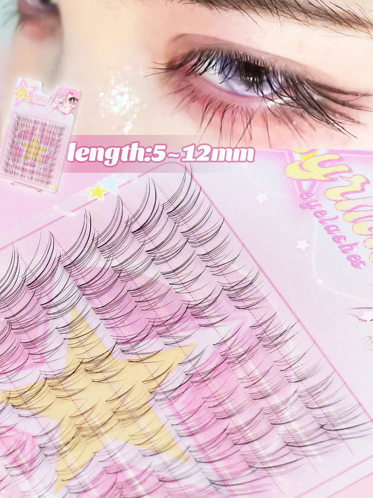 Ayr 80PCS C Curl Brown Style Eyelash Extension Winged Individual Lashes Natural Segmented Eyelash Bundles Makeup Tools