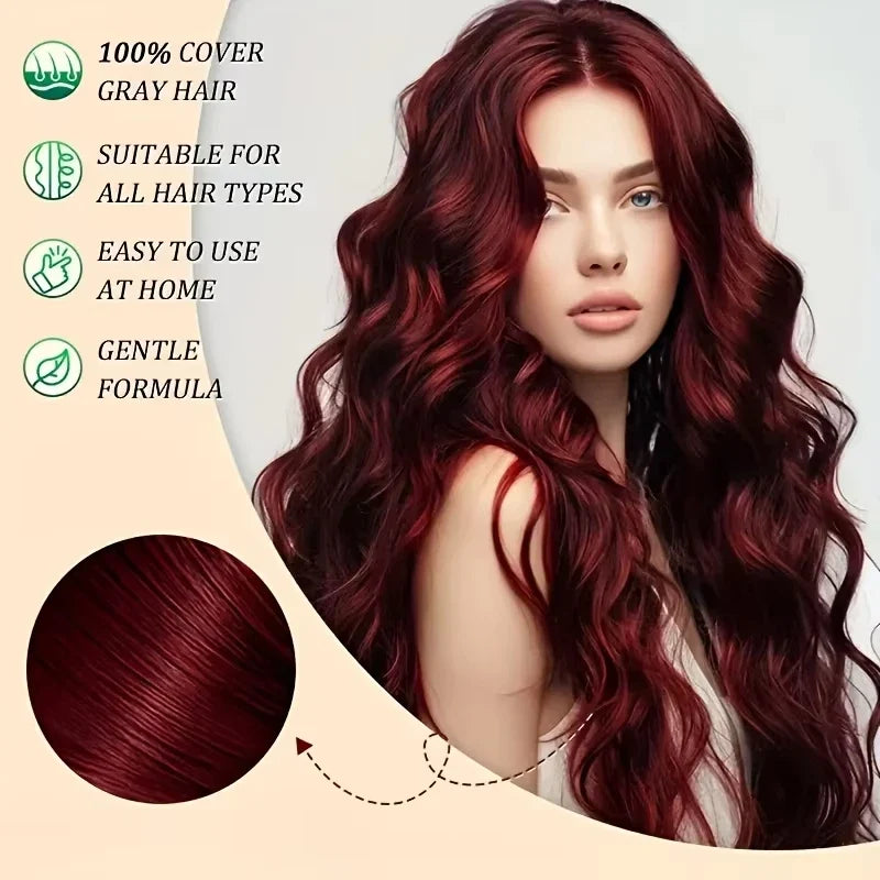 Fast-acting Hair Dye Shampoo Deep Wine Red 3 In 1 Natural Herbal Plant Extract Instant Coloring Shampoo For Gray White Hair Coverage Nourish Scalp