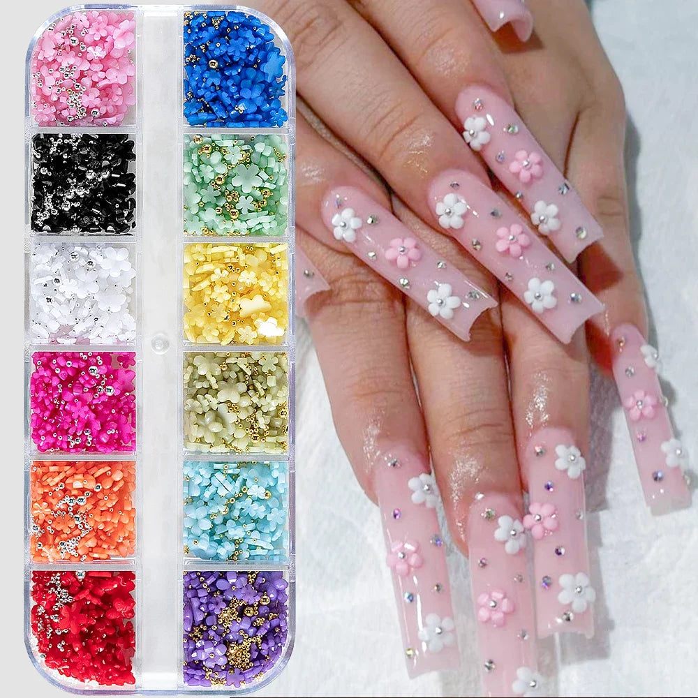12 Grids Flatback Gold Silver Pearl Beads Nail Charms Round Caviar Ball For Nail Art Decorations 3D Nail Jewelry Rhinestones