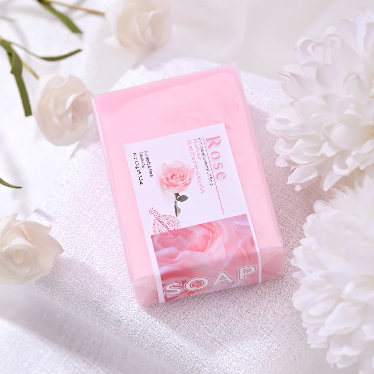 Handmade 100g Rose Essential Oil Soap Olive Oil Infused for Skin Basic Cleaning Features