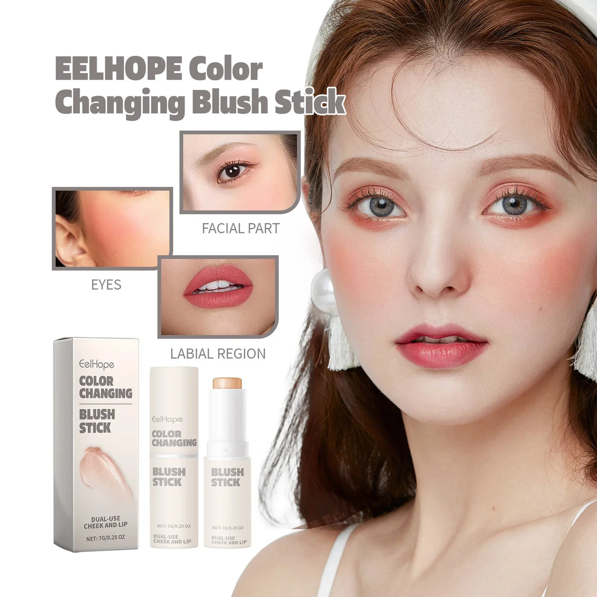 Color Changing Blush Stick pH Reacting Milk Jelly Tint Lip and Cheek Stain Transparent Moisturizing Dewy Finish Makeup Stick