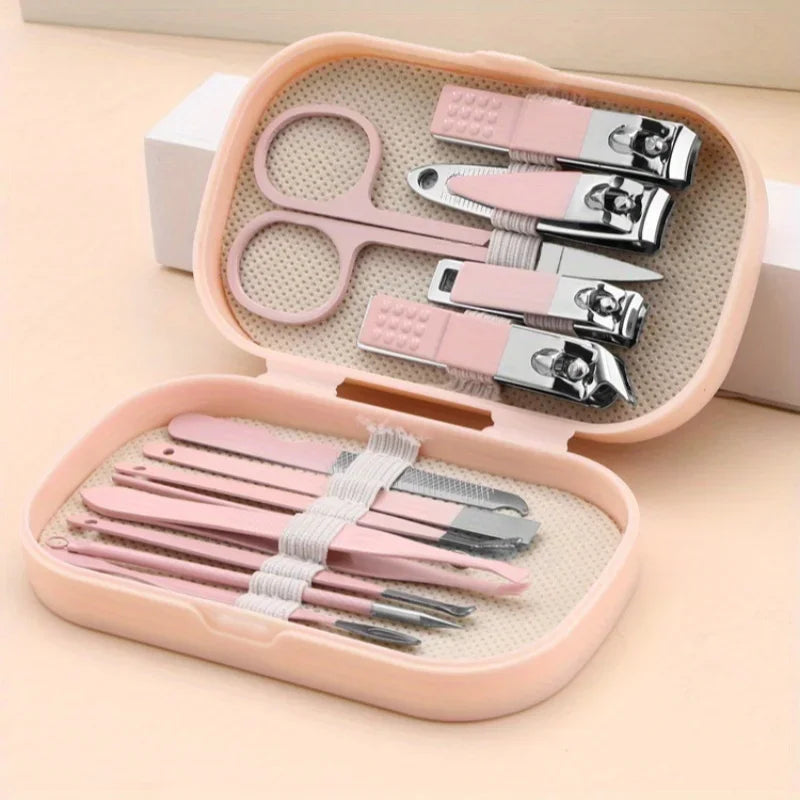14 Piece Deluxe Nail Care Kit Pink & Blue Stainless Steel Manicure & Pedicure Set with Nail Scissors Clippers Ear Digging Spoon