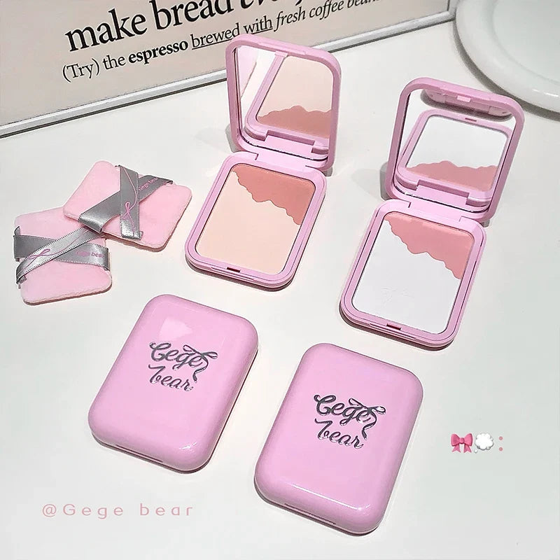 Gege Bear 2-in-1 Highlighter Blush Powder With a Powder Puff Multi-functional Makeup Brightening Natural Matte Makeup