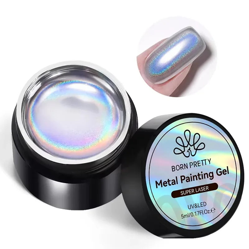 BORN PRETTY Super Holos Metallic Painting Nail Gel for Nails Soak Off Holographics Laser Gel Polish Gold Silver Paint Gel 5ml