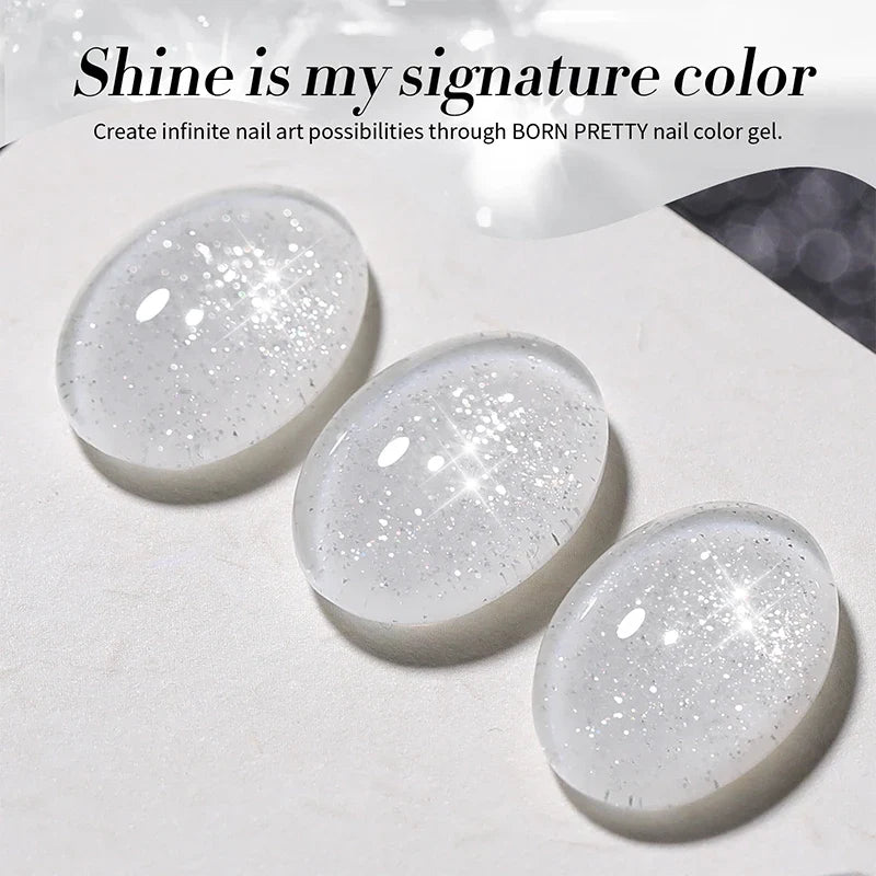 BORN PRETTY 1 Bottle 10ml Milky White Reflective Glitter Gel Semi Permanent Soak Off UV Gel Nail Art Varnish Manicure Design