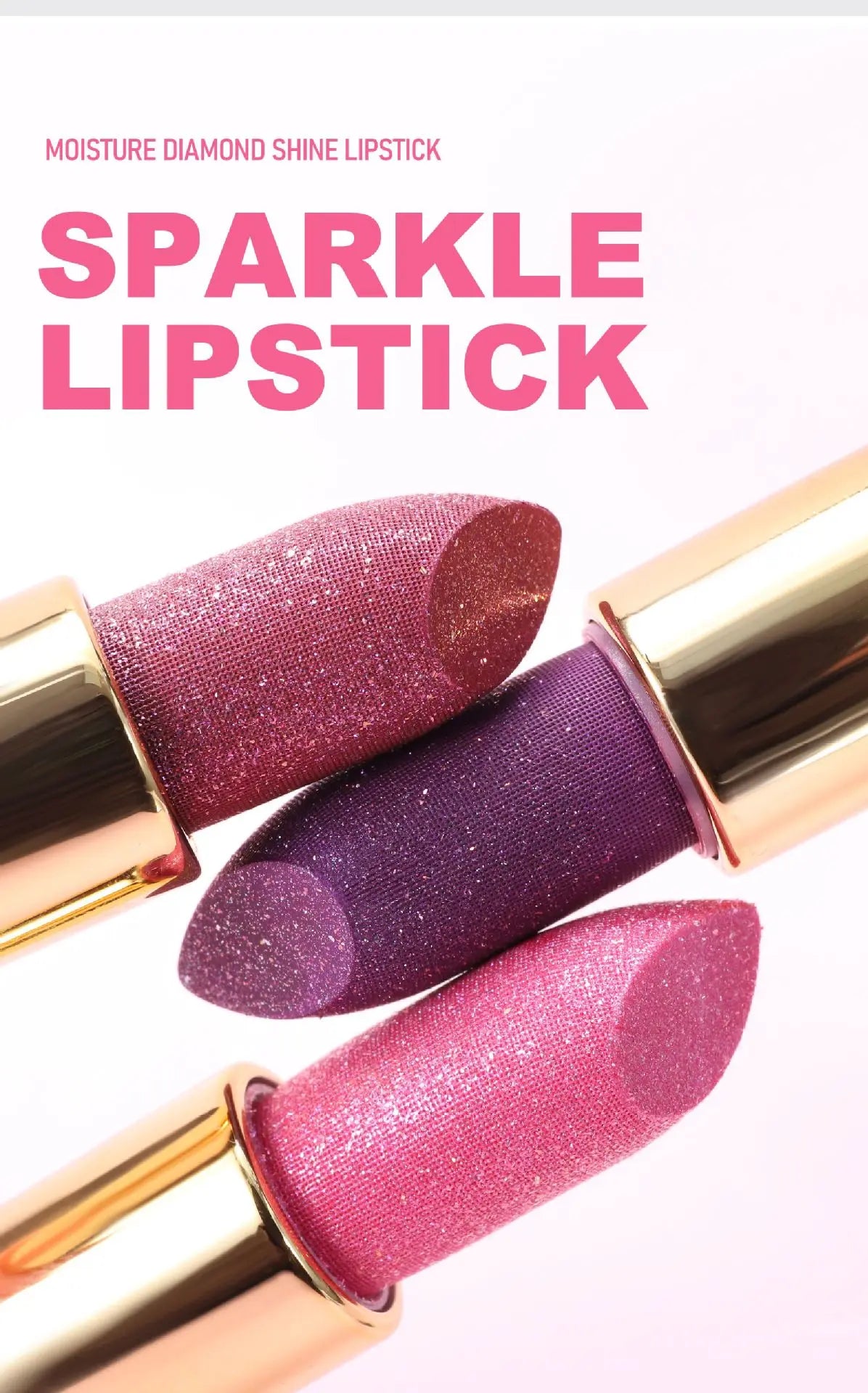 8 Colors Glitter Diamond Lipstick Long-Lasting Pink Brown Pearlescent Metallic Purple Sparkling Lipstick Makeup Cosmetic