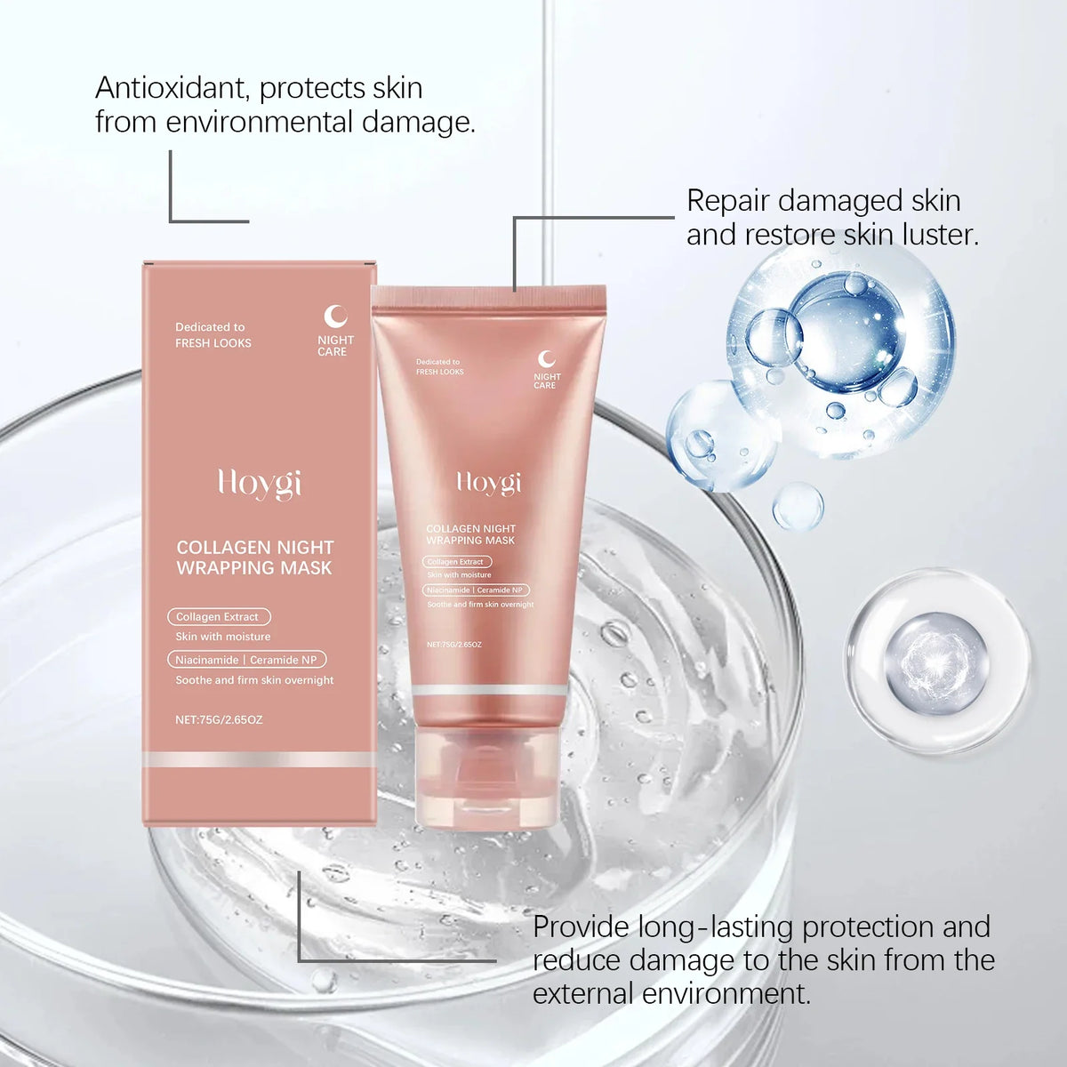 HOYGI Collagen Overnight Wrapping Peel Off Facial Mask Deeply Hydrates Night Care Mask Cream Moisturize Deep Pore Cleansing Mask