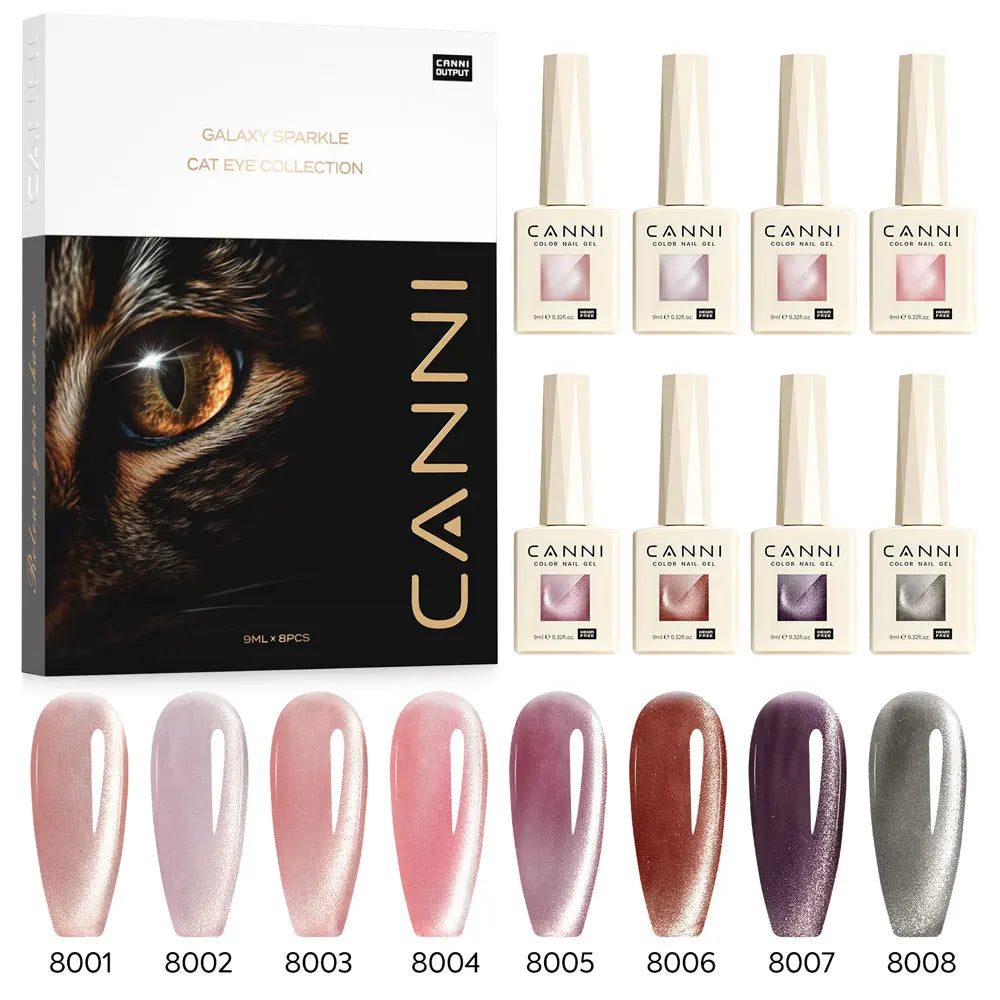 CANNI VIP Kit Hema Free Nail Gel Polish Crystal Cat Eye Sparkle Diamond Semi Permanent Soak Off UV LED Gel Varnish 9ml*8pcs
