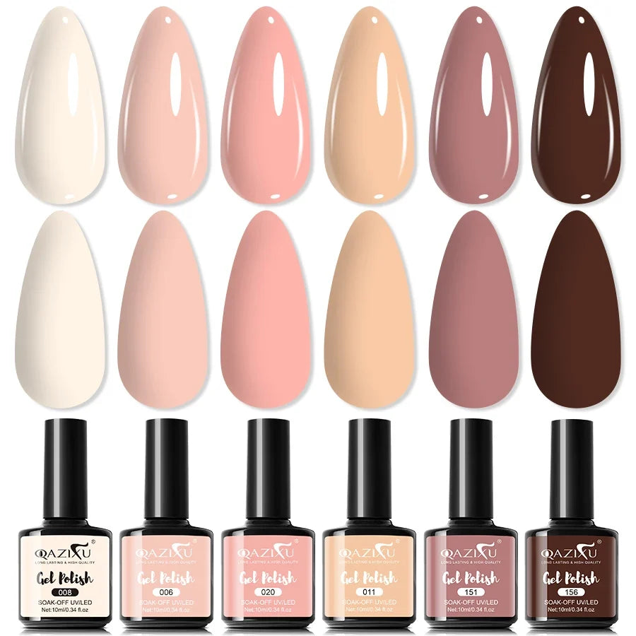 6Pcs Gel Nail Polish Set Milk Tea Popular Color UV LED Nail Gel for Nail Art Easy Apply & Soak Off DIY Home Manicure Salon Use