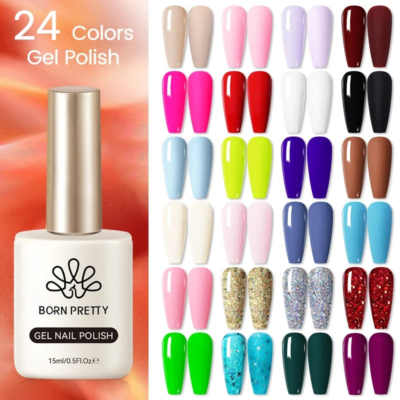 BORN PRETTY 15ml Nail Gel Polish Glitter Gorgeous Full Coverage Soak Off UV LED French Nail Art Jelly Nude Pink Varnish