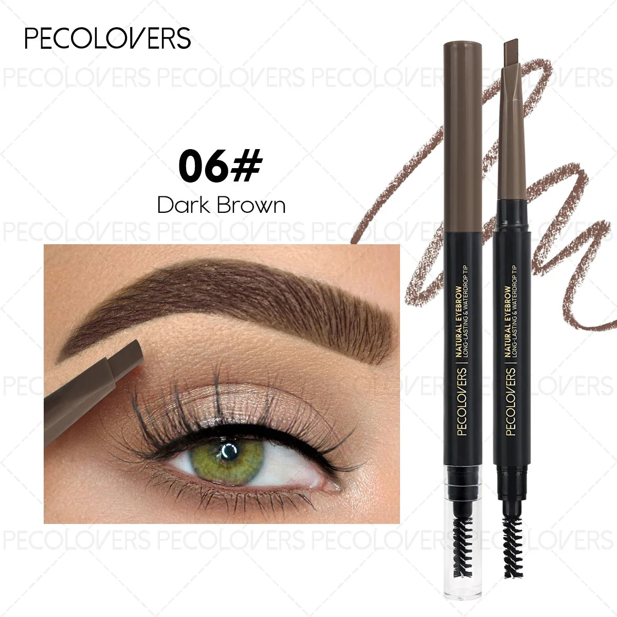 1Pc Pecolover Dual-Ended Eyebrow Pencils - Waterproof,Long-Lasting,Black, Gray, Dark Brown, Beginner-Friendly Eyebrow Pencils