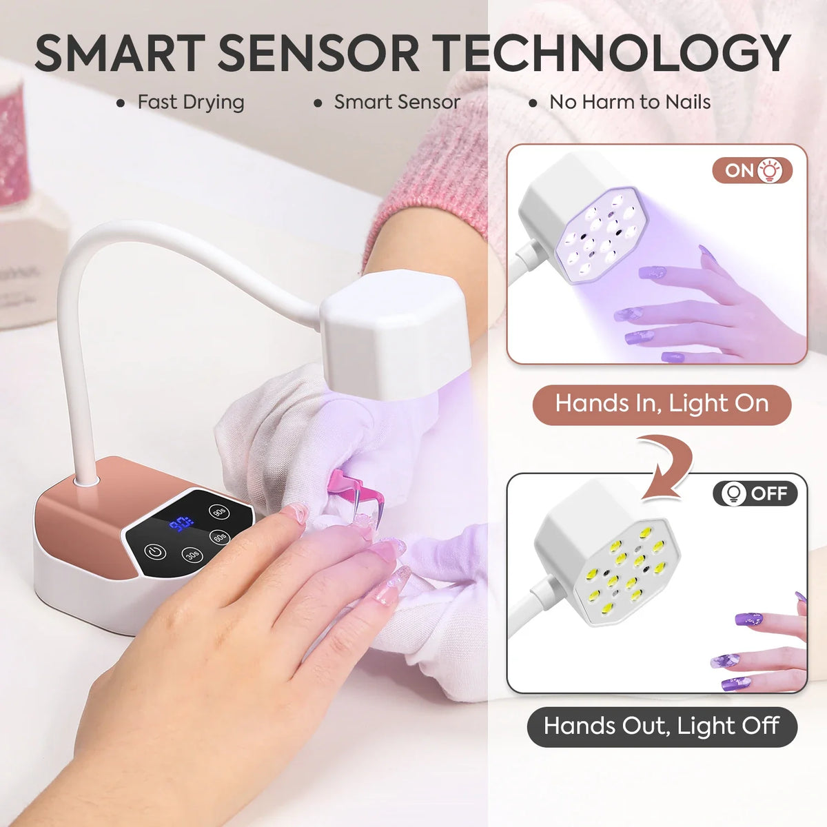 DianaBeauty UV Led Nail Lamp Desktop Rechargeable Nail Dryer with 4 Timer Settings and Auto Sensor Portable UV Light for Nails