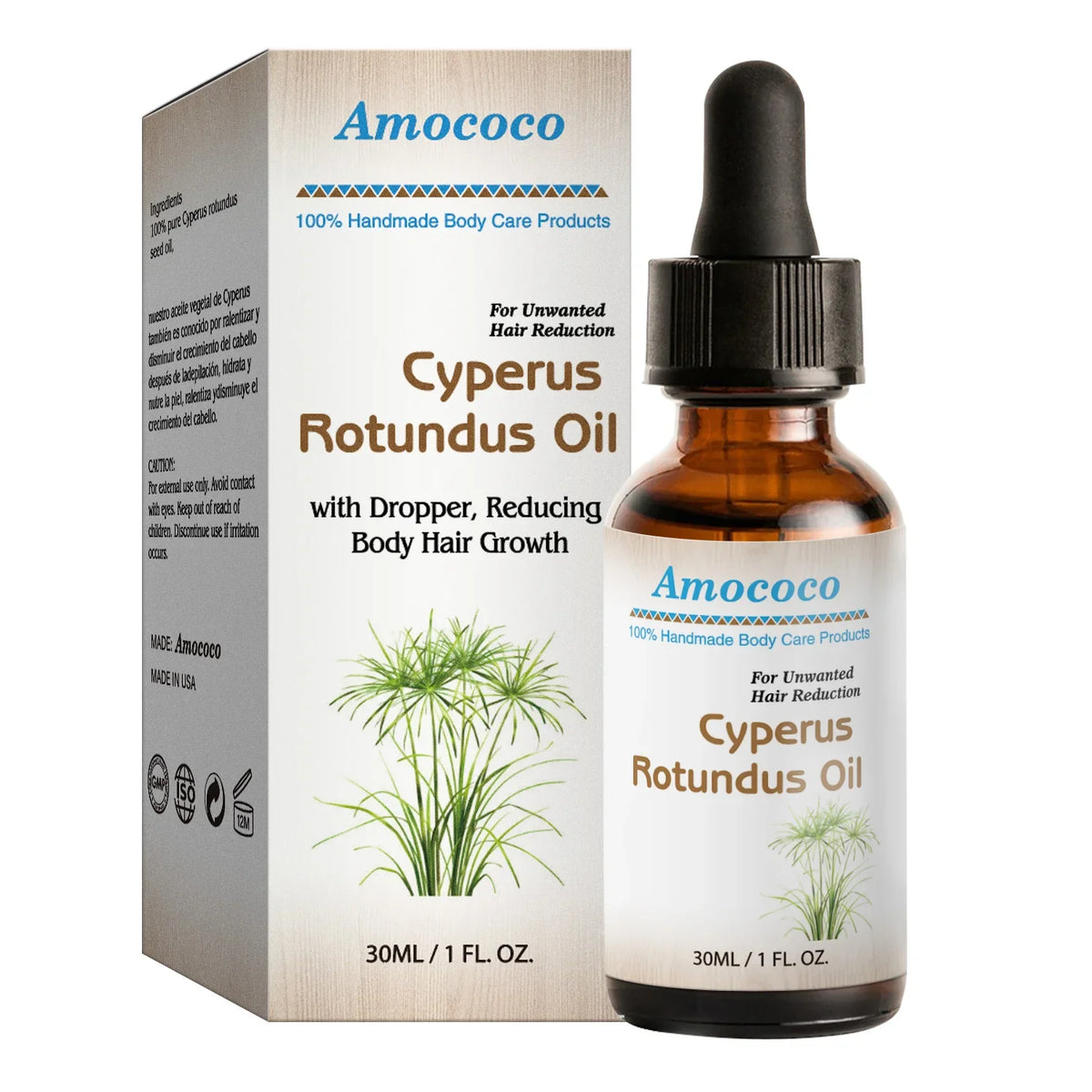 Amococo 3/6pcs Cyperus Rotundus Oil 30ml Natural Body Face Moisturizing Oil with Dropper Helps Soothe Skin After Hair Removal Non-Greasy Hydrating Serum
