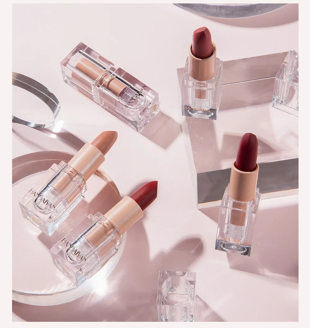 HANDAIYAN Matte Nude Lipstick Velvet Finish Long Lasting Waterproof Korean Beauty Cosmetic Makeup Gift for Women